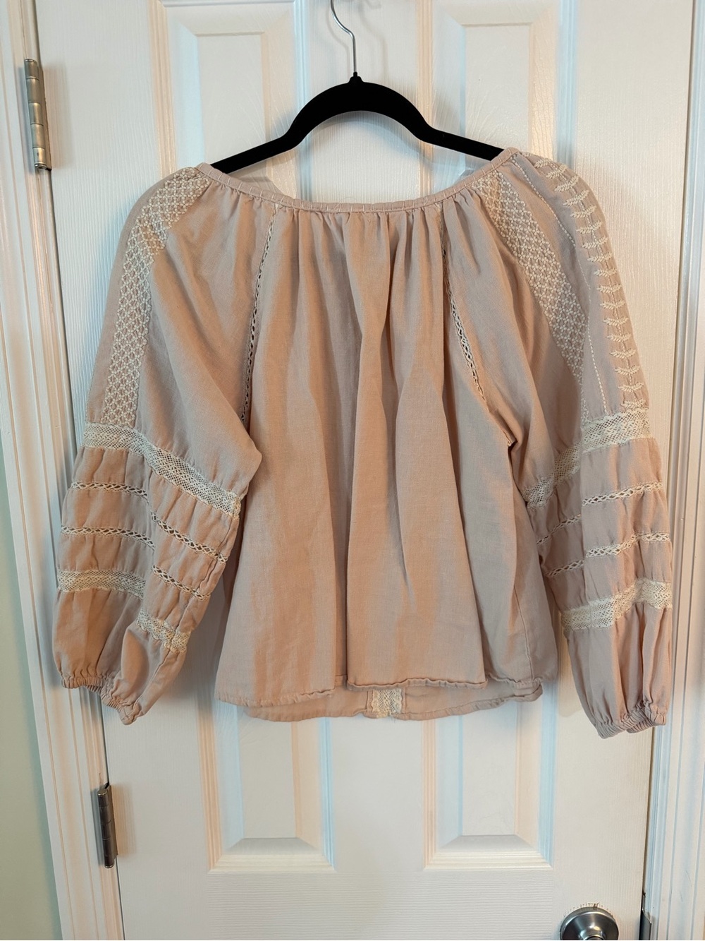 Nicole Miller Artelier Blush Embroidered Boho Peasant Top Medium Cotton - Picture 4 of 6